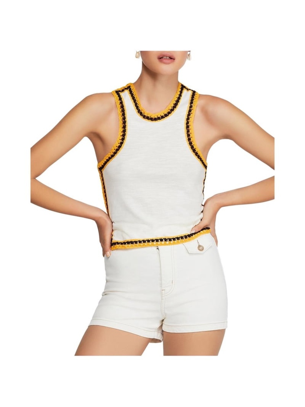 Free People Womens Bora Bora Crochet Trim Racerback Pullover Top